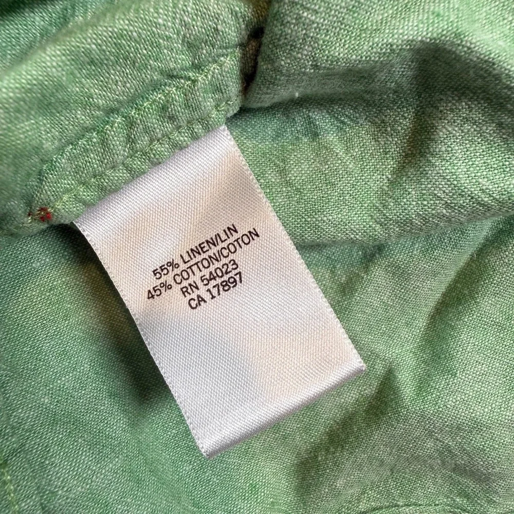 Banana Republic Button Down Mens XL Green Linen Blend Short Sleeve Utility Shirt